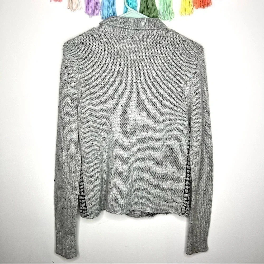 Cabi 3006 Gray Square Stich Window Pane Mock Neck Snap Cardigan Sweater Size S